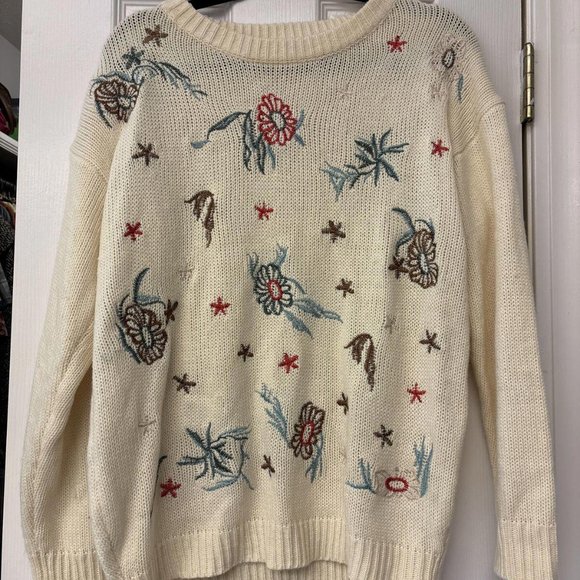 WOMEN'S ALLY OOPS FLOWER PULLOVER SWEATER ~ SMALL. Oversized Beachcore - Picture 2 of 11